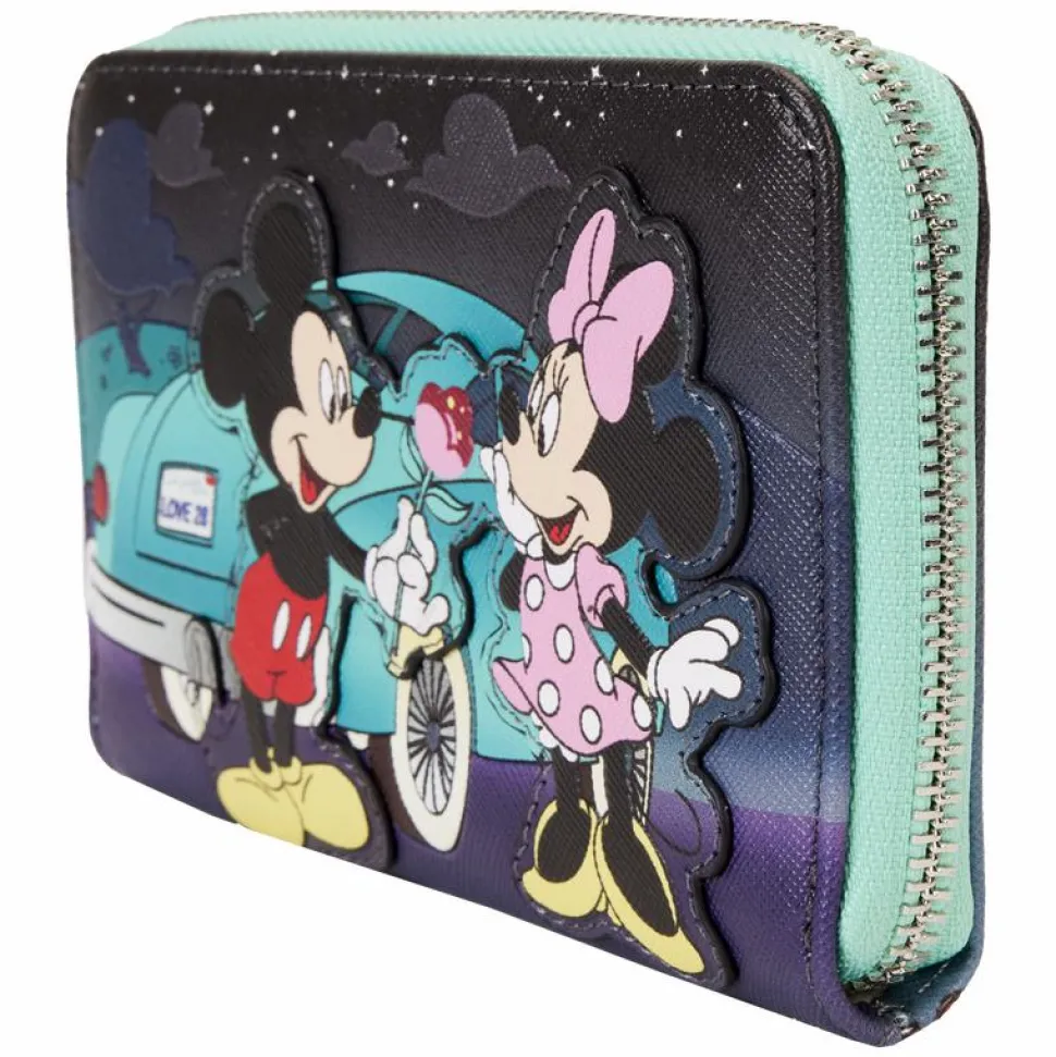 Disney - Mickey & Minnie Date Night Drive-In 4" Faux Leather Zip-Around Wallet