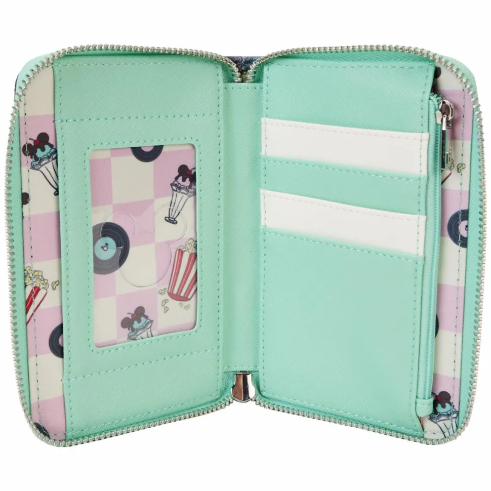 Disney - Mickey & Minnie Date Night Drive-In 4" Faux Leather Zip-Around Wallet
