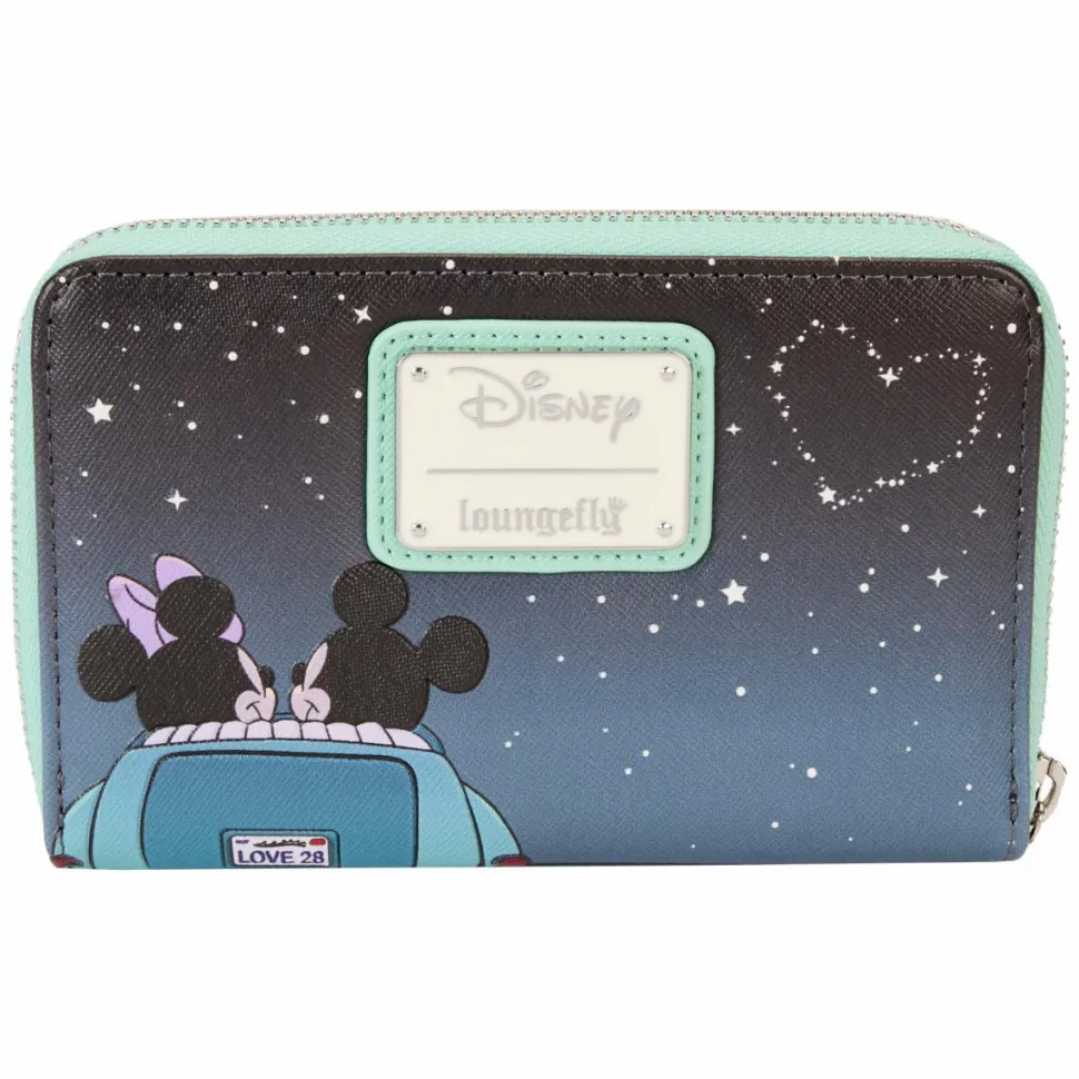 Disney - Mickey & Minnie Date Night Drive-In 4" Faux Leather Zip-Around Wallet