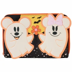 Disney - Mickey & Minnie Floral Ghost Glow in the Dark 4" Faux Leather Zip-Around Wallet