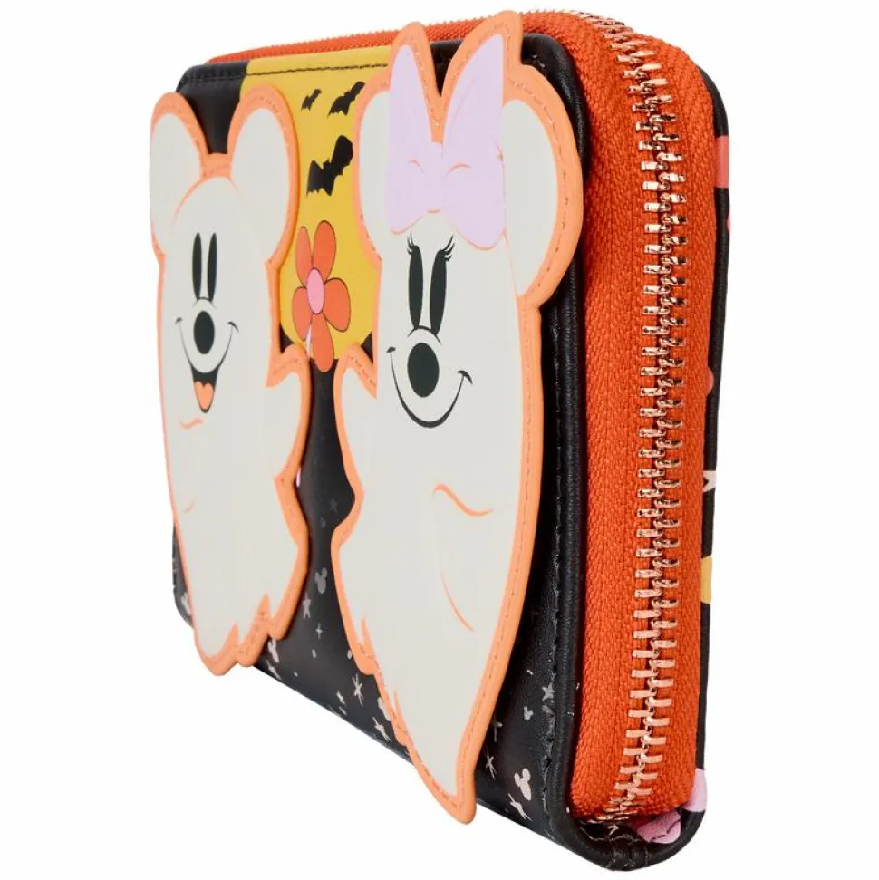 Disney - Mickey & Minnie Floral Ghost Glow in the Dark 4" Faux Leather Zip-Around Wallet