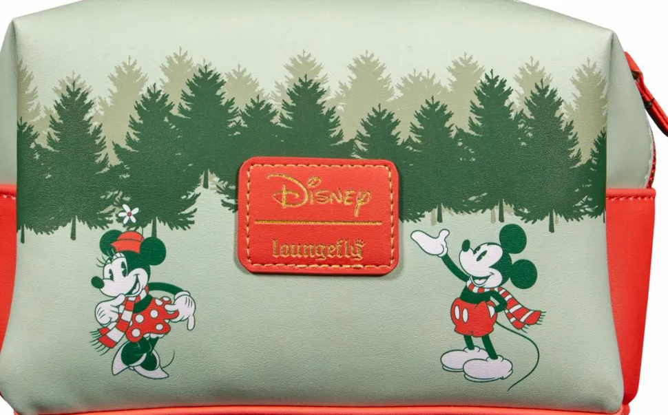 Disney - Mickey & Minnie Holiday 5” Faux Leather Zip-Around Cosmetic Bag