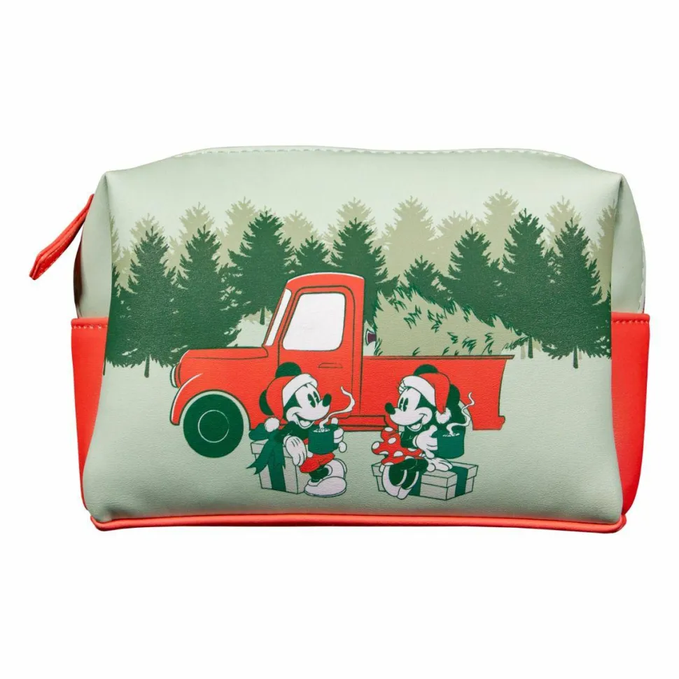 Disney - Mickey & Minnie Holiday 5” Faux Leather Zip-Around Cosmetic Bag