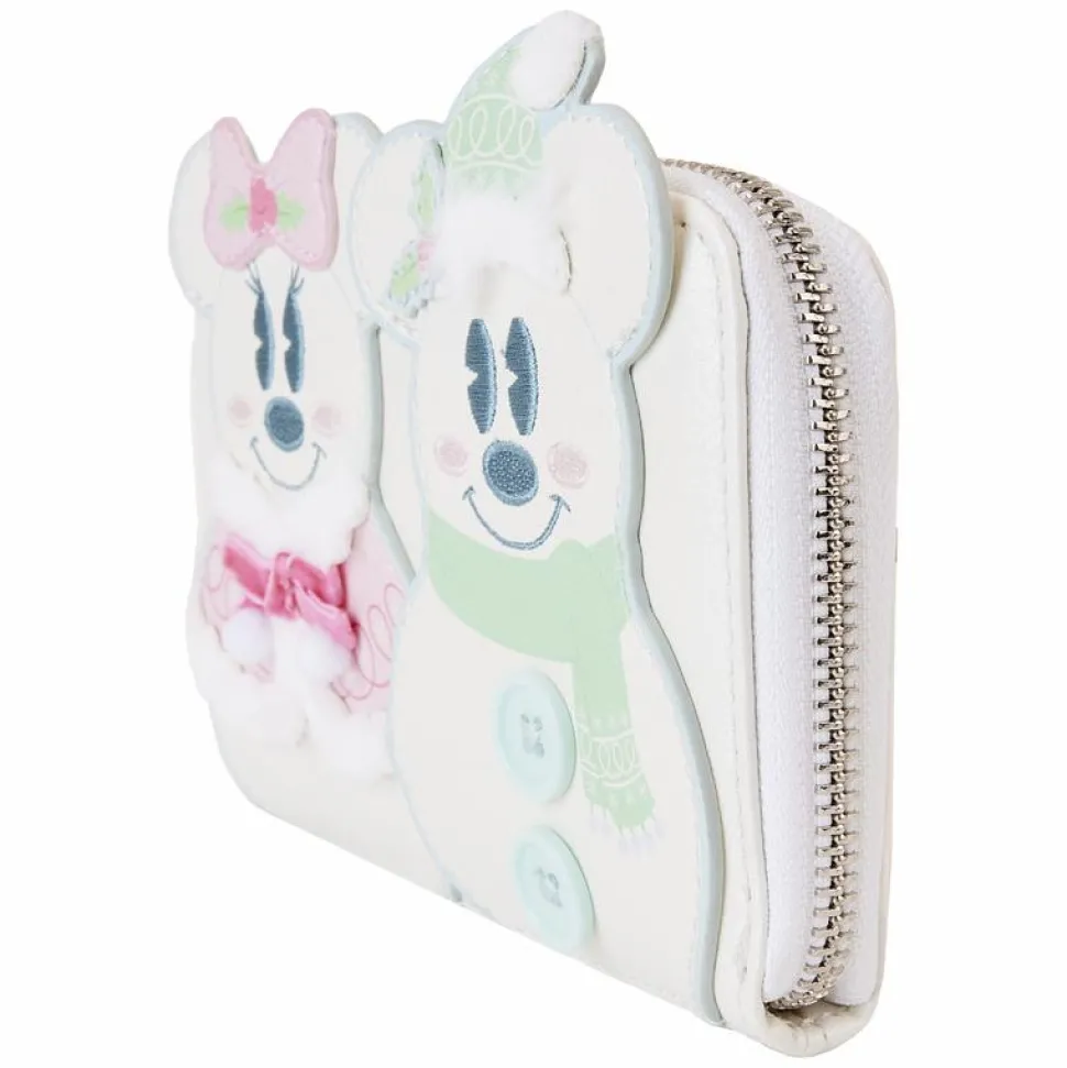 Disney - Mickey & Minnie Pastel Snowman 4" Faux Leather Zip-Around Wallet