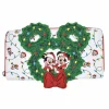 Disney - Mickey, Minnie & Friends Holiday Wreath 4” Faux Leather Zip-Around Wallet