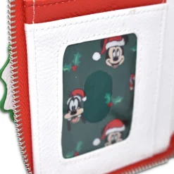 Disney - Mickey, Minnie & Friends Holiday Wreath 4” Faux Leather Zip-Around Wallet