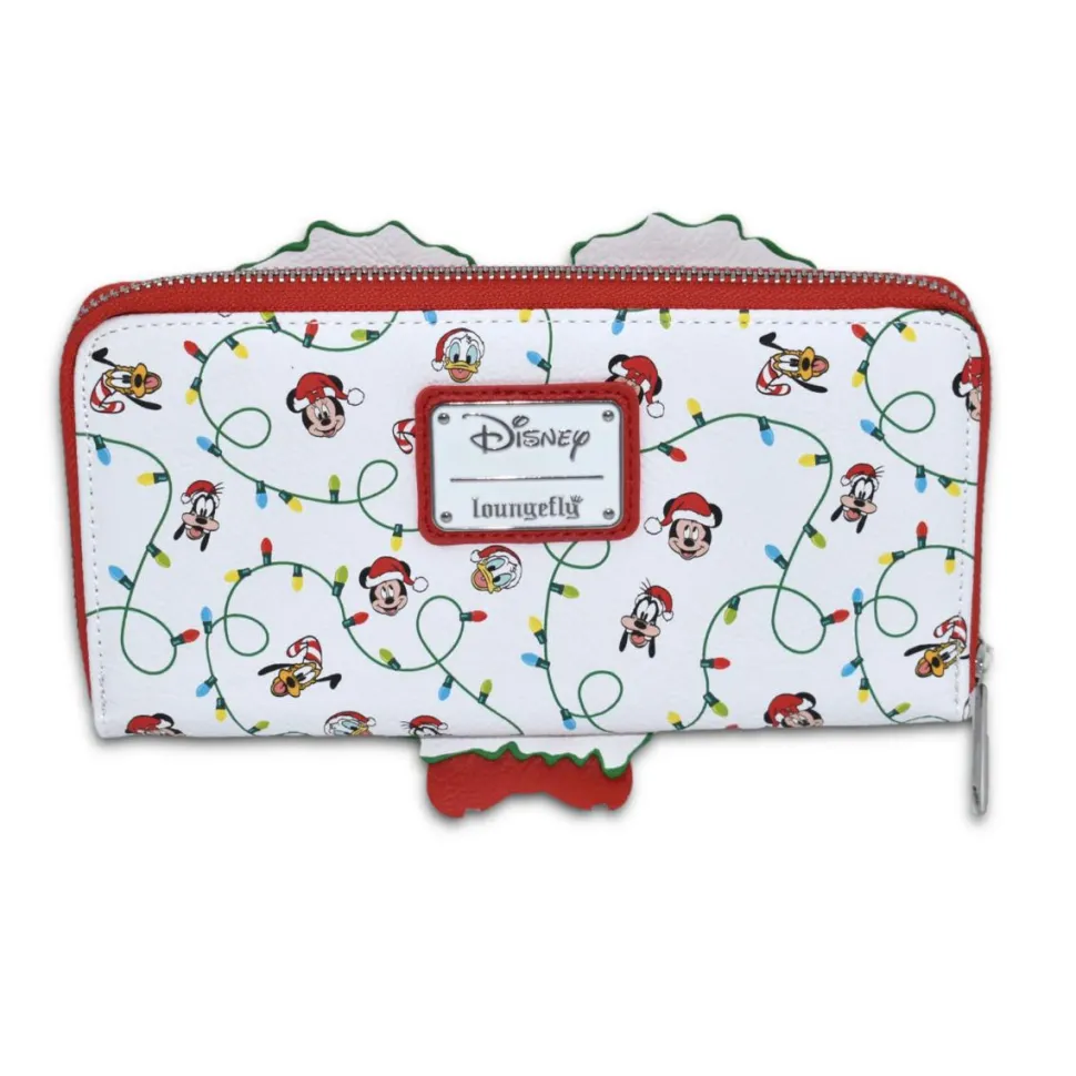 Disney - Mickey, Minnie & Friends Holiday Wreath 4” Faux Leather Zip-Around Wallet