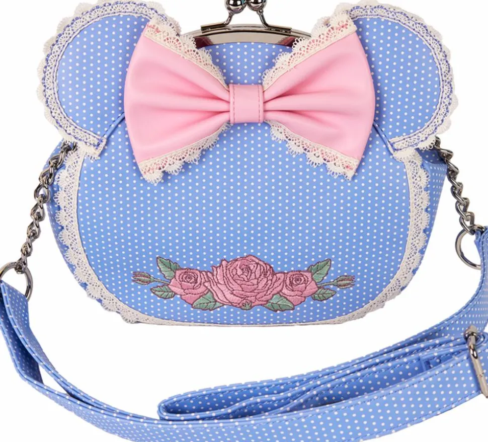 Disney - Minnie Floral and Lace Kisslock 7" Faux Leather Crossbody Bag