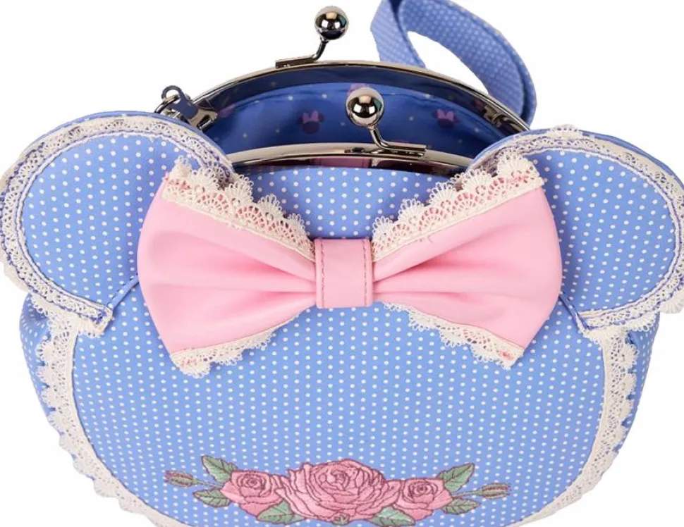 Disney - Minnie Floral and Lace Kisslock 7" Faux Leather Crossbody Bag