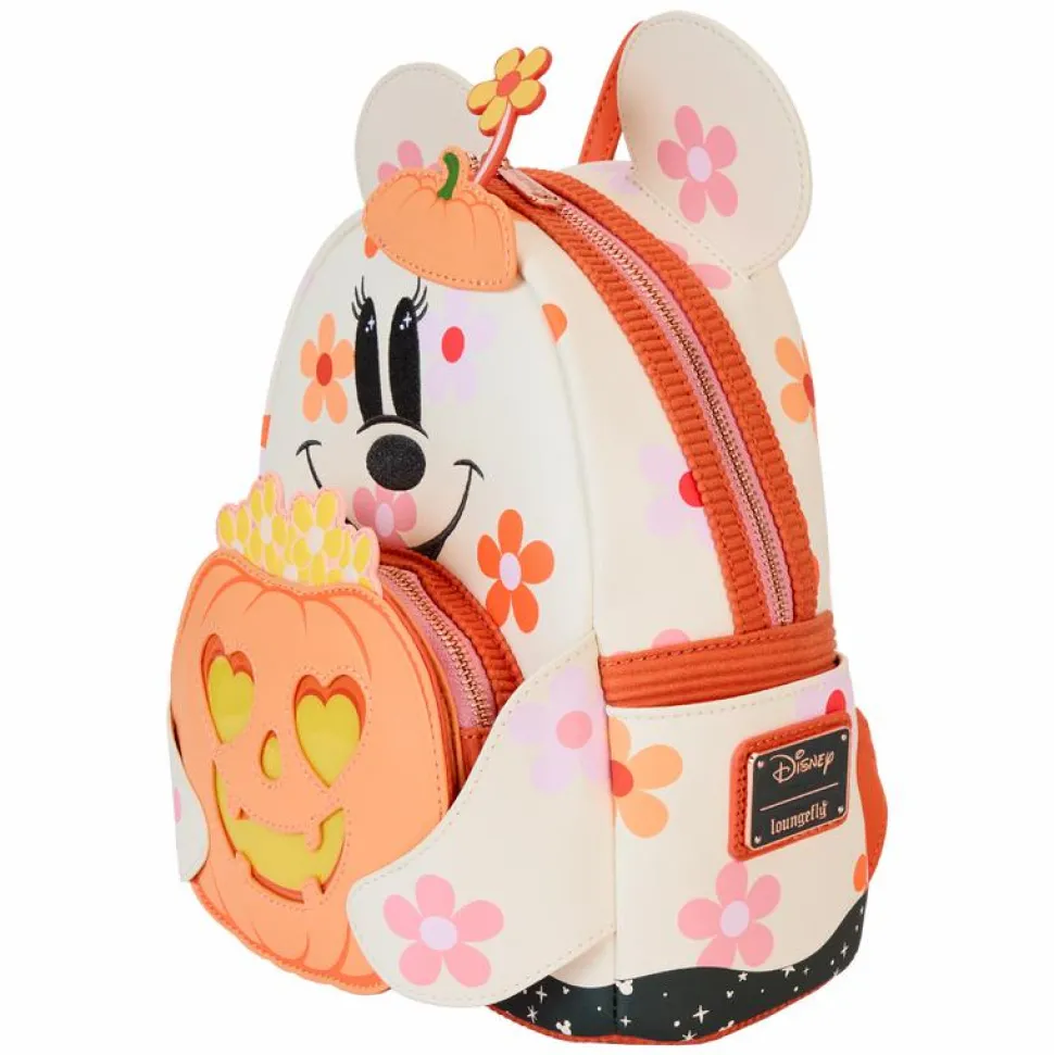Disney - Minnie Floral Ghost Light Up Glow in the Dark 10" Faux Leather Mini Backpack
