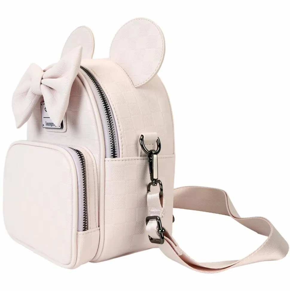 Disney - Minnie Mouse Checkered Texture 8" Faux Leather Convertible Crossbody Bag