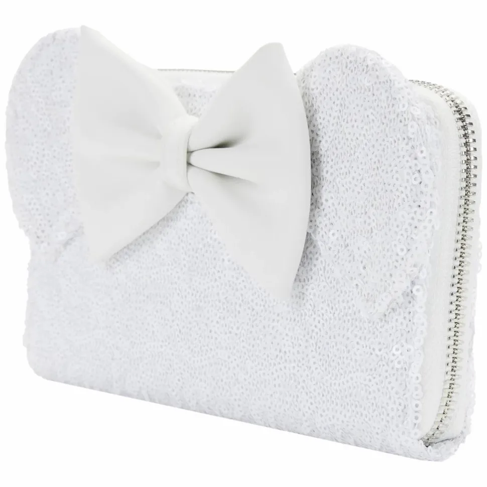Disney - Minnie Mouse Sequin Wedding 4” Faux Leather Zip-Around Wallet