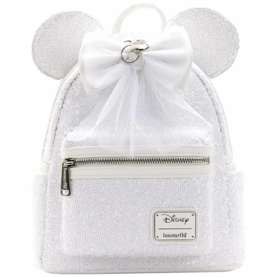 Disney - Minnie Mouse Sequin Wedding 10” Faux Leather Mini Backpack