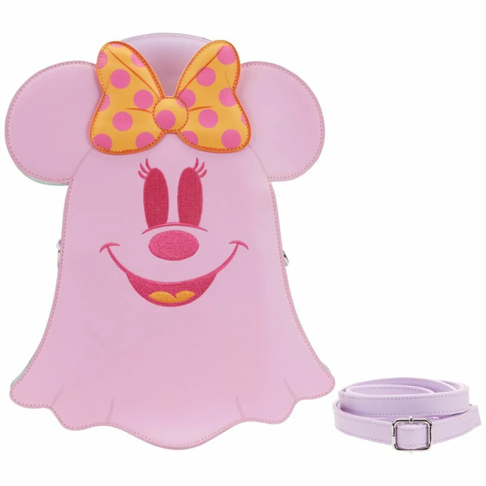 Disney - Pastel Ghost Minnie & Mickey Mouse Glow in the Dark Reversible 8” Faux Leather Crossbody Bag