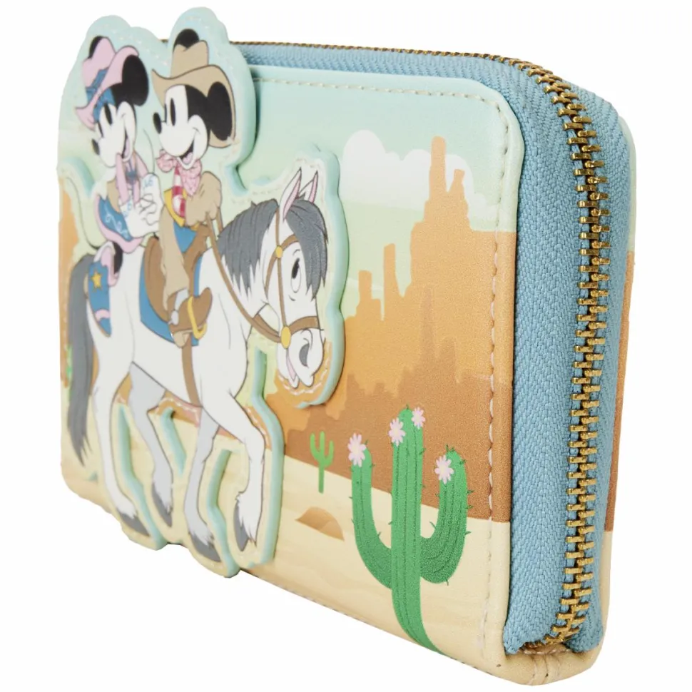 Disney - Western Mickey & Minnie 4" Faux Leather Zip-Around Wallet