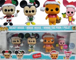Disney: Holiday - Mickey, Minnie, Piglet, Winnie the Pooh Flocked Pop! Vinyl Figure 4-Pack