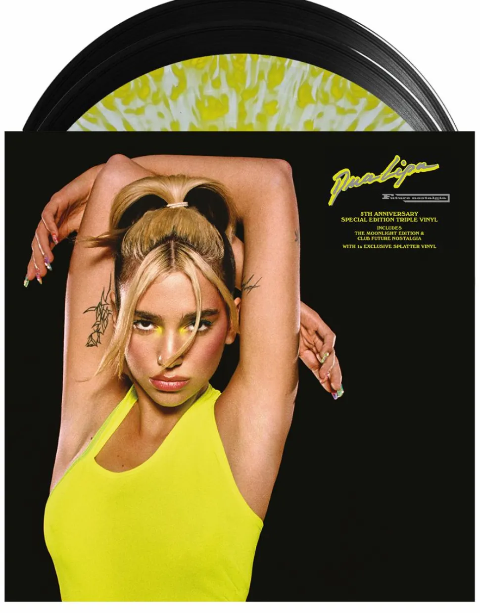 Dua Lipa - Future Nostalgia 5th Anniversary 3xLP Vinyl Record (Black Vinyls & Clear with Yellow Splatter Coloured Vinyl)