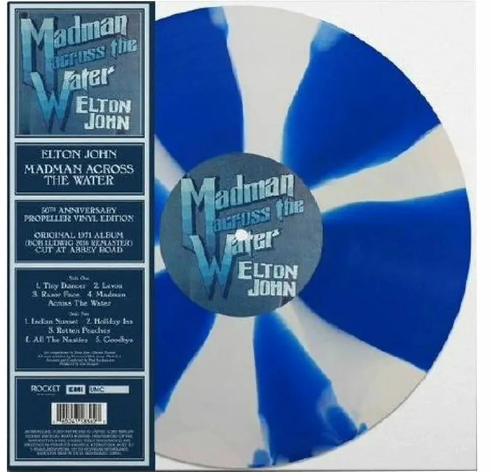 Elton John - Madman Across the Water 50th Anniversary LP Vinyl Record (Blue & White Propeller Vinyl)