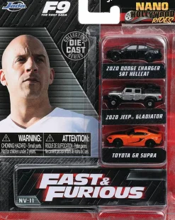 Fast & Furious 9 - 2020 Dodge Charger SRT Hellcat, 2020 Jeep Gladiator & Toyota GR Supra Nano Hollywood Rides 1.5” Die-Cast Vehicle Replica 3-Pack
