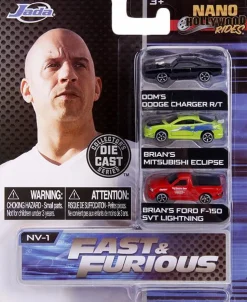 Fast & Furious - Dom's Charger R/T, Brian's Mitsubishi Eclipse and Brian's Ford F-150 SVT Lightning Nano Hollywood Rides 1.5" Die-Cast Vehicle Replica 3-Pack