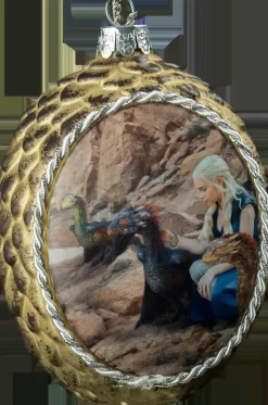 Game of Thrones - Glass Dragon Egg Christmas Ornament Daenerys with Dragons (Gold)