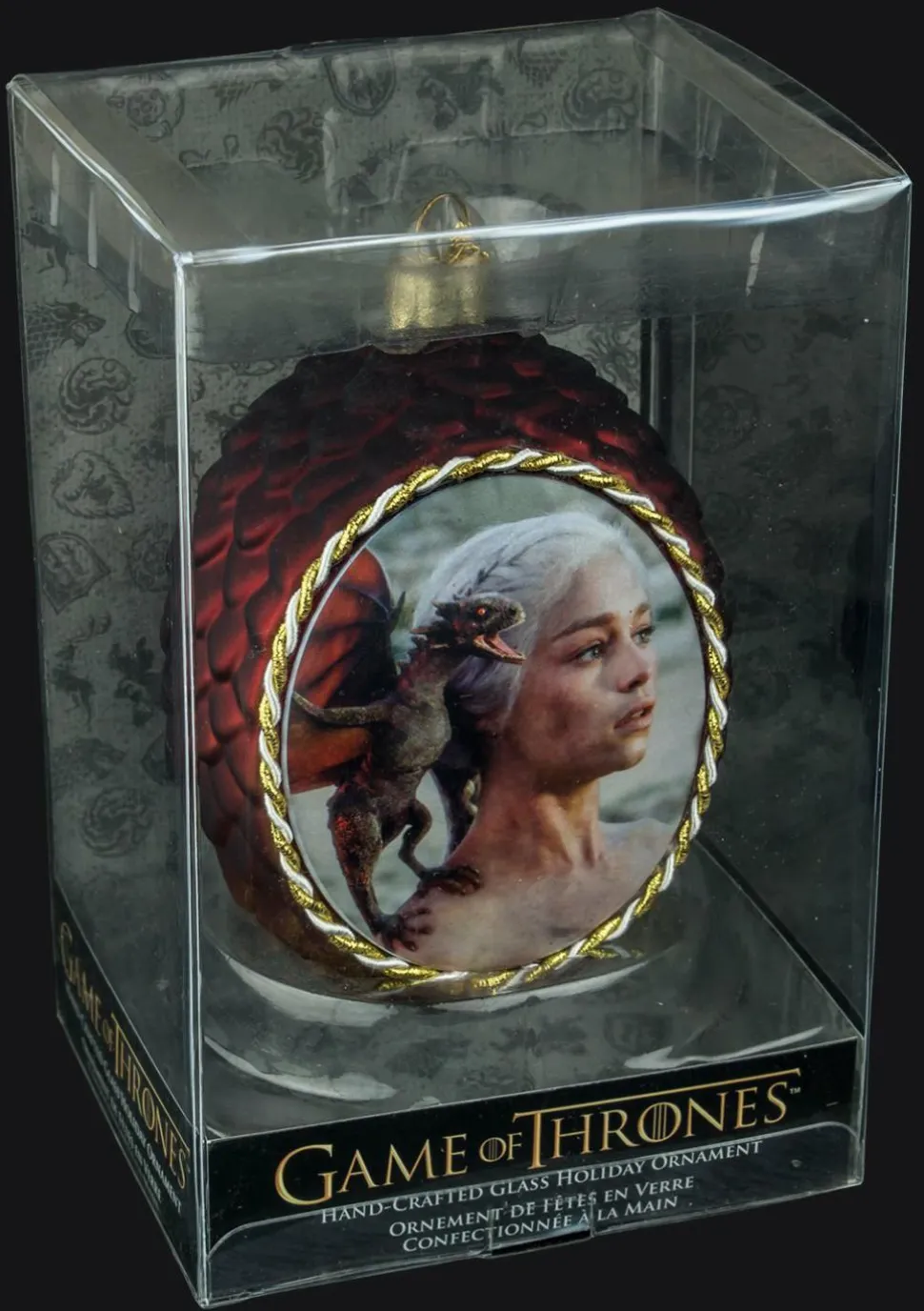 Game of Thrones - Glass Dragon Egg Christmas Ornament Daenerys with Drogon (Red)