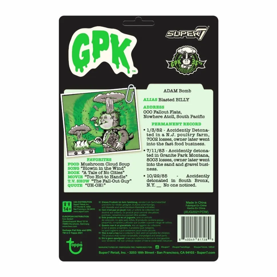 Garbage Pail Kids - Adam Bomb Atomic Glow in the Dark ReAction 3.75” Action Figure