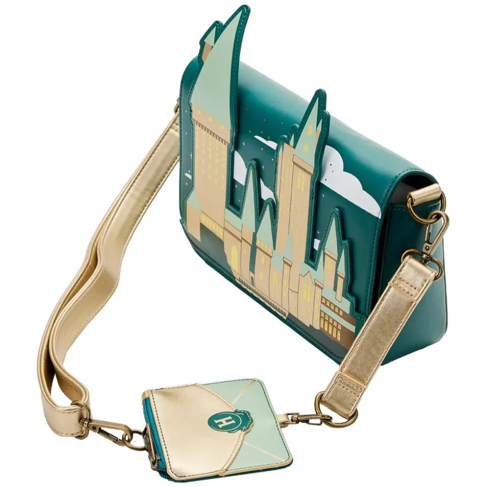 Harry Potter - Golden Hogwarts Castle 7” Faux Leather Crossbody Bag with Coin Bag