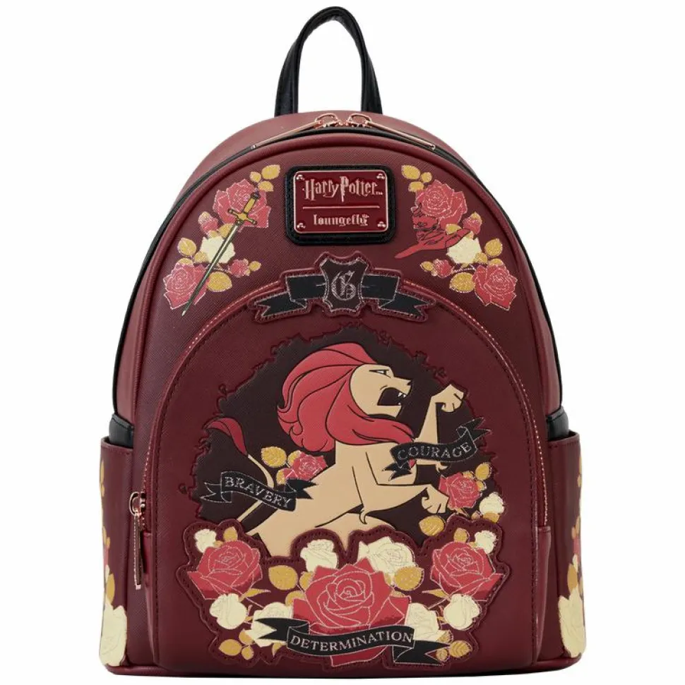 Harry Potter - Gryffindor House Floral Tattoo 10" Faux Leather Mini Backpack