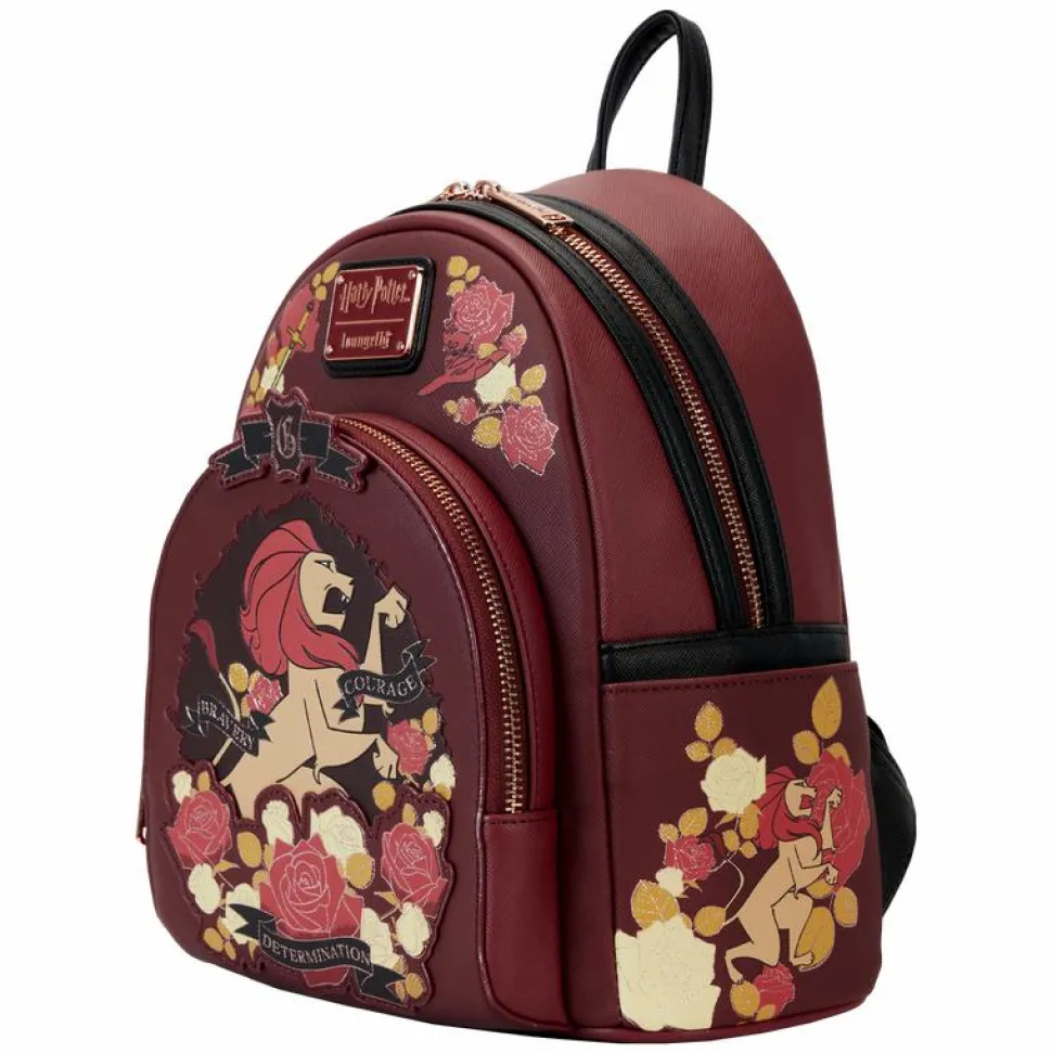 Harry Potter - Gryffindor House Floral Tattoo 10" Faux Leather Mini Backpack