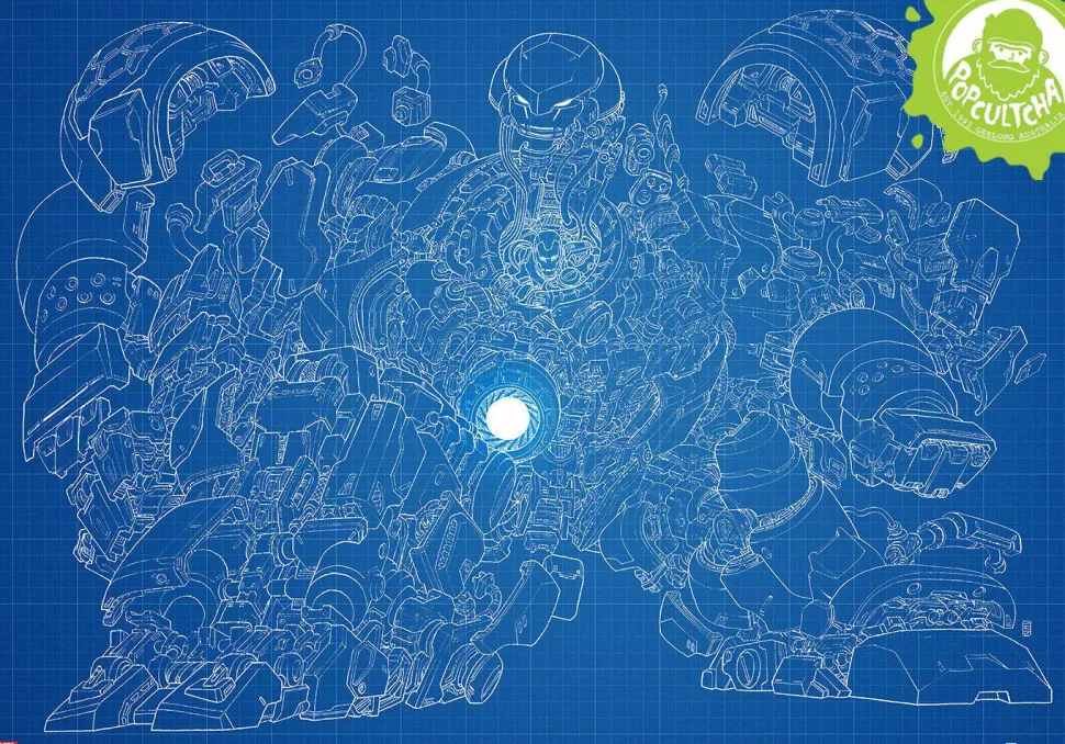 Iron Man - Hulkbuster Blueprint Variant Fine Art Print by Erwin Papa