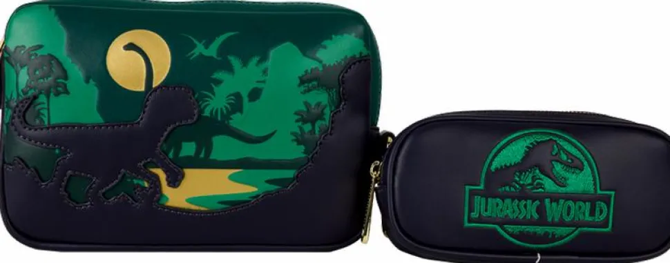 Jurassic World - Dinosaur Silhouette 4" Faux Leather Sling Crossbody Bag with Coin Purse