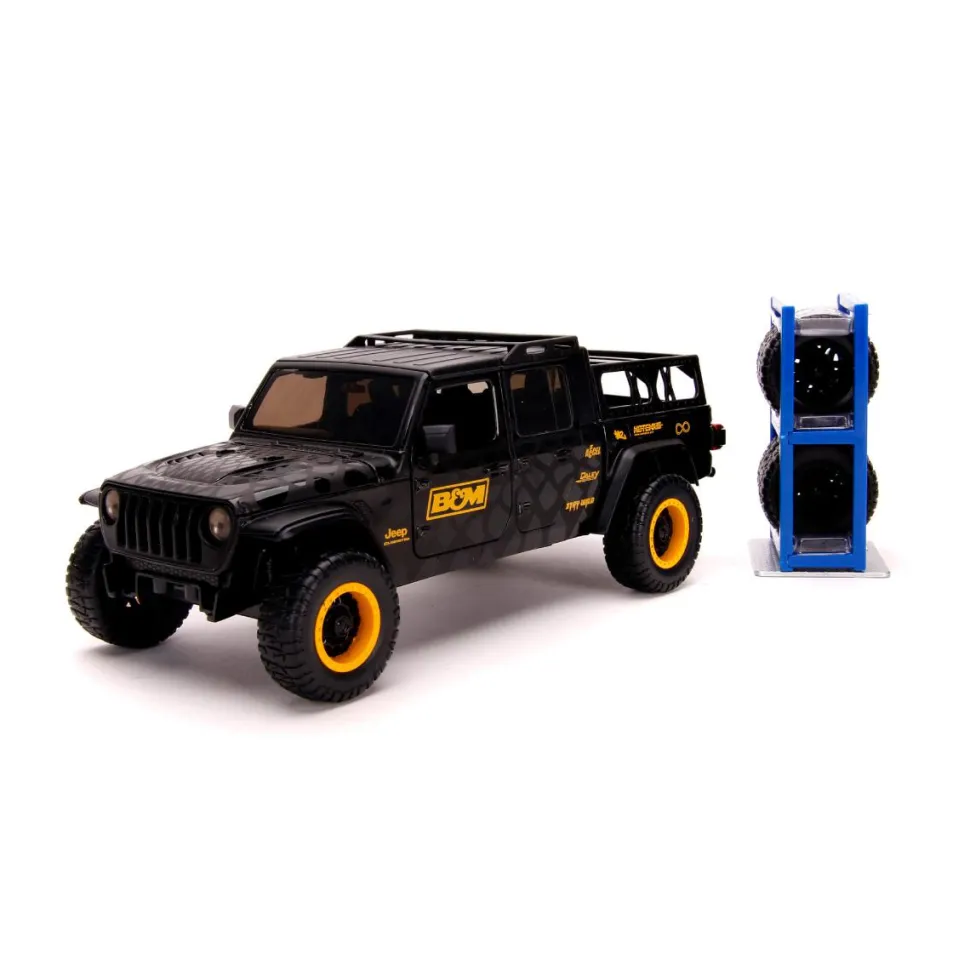 Just Trucks - Black 2020 Jeep Gladiator with Tyre Rack 1/24th Scale Die-Cast Vehicle Replica