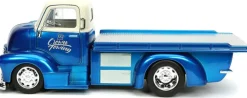 Just Trucks - Blue 1952 Chevrolet Coe Flatbed with Tyre Rack 1/24th Scale Die-Cast Vehicle Replica