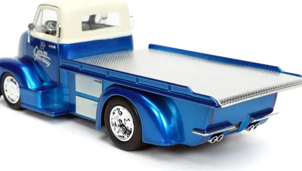 Just Trucks - Blue 1952 Chevrolet Coe Flatbed with Tyre Rack 1/24th Scale Die-Cast Vehicle Replica