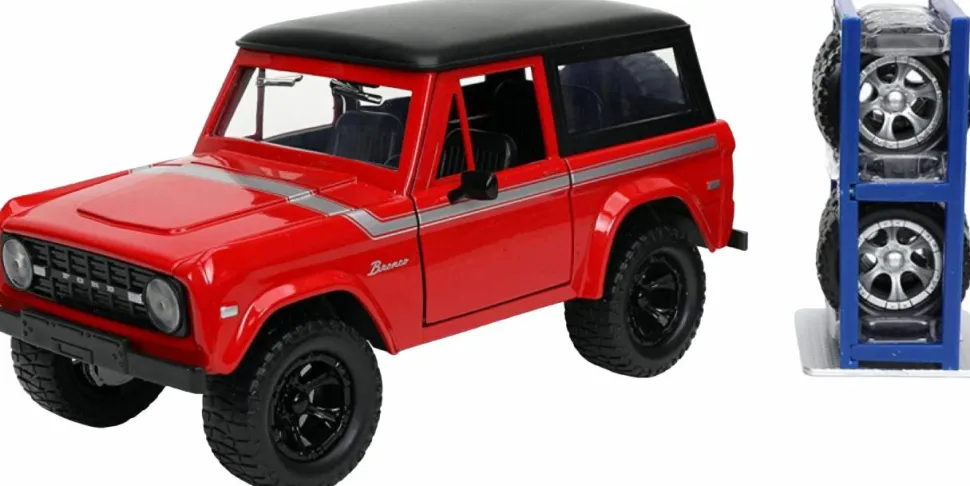 Just Trucks - Red 1973 Ford Bronco with Tyre Rack 1/24th Scale Die-Cast Vehicle Replica