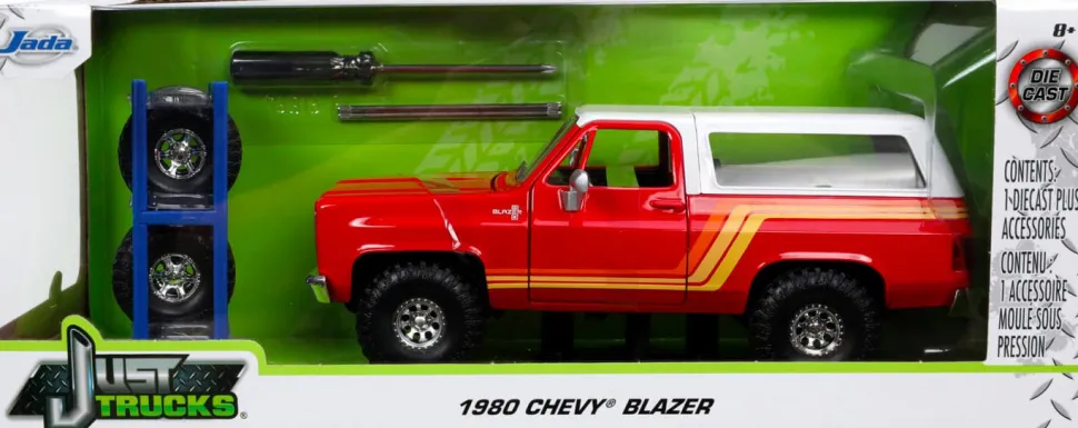 Just Trucks - Red & White 1980 Chevy Blazer with Tyre Rack 1/24th Scale Die-Cast Vehicle Replica