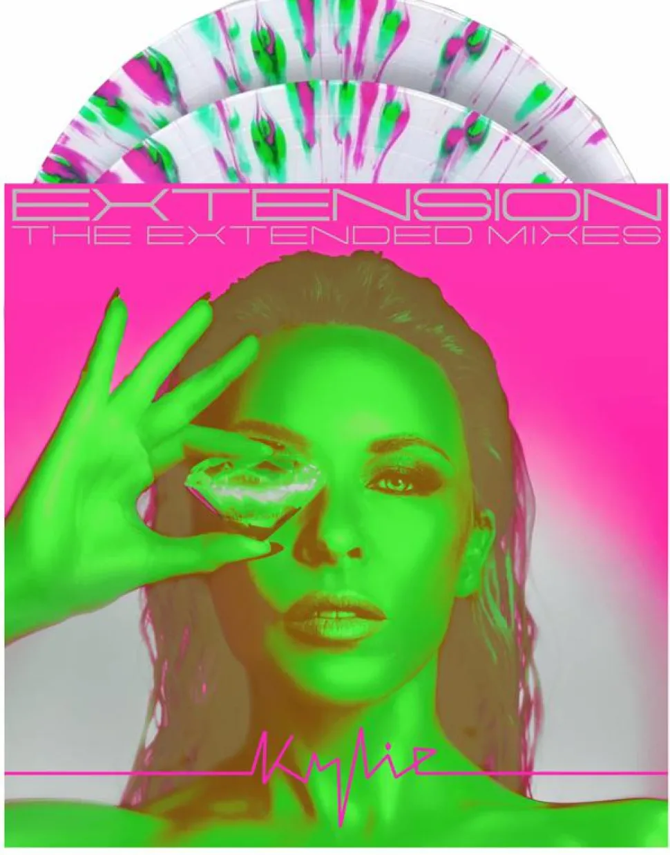 Kylie Minogue - Extension (The Extended Mixes) 2xLP Vinyl Record (Clear with Neon Pink & Green Splatter Coloured Vinyl)