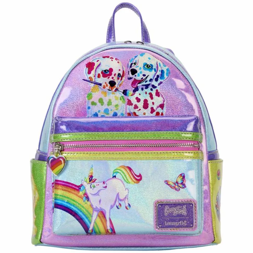 Lisa Frank - Holographic Glitter Color Block 10” Faux Leather Mini Backpack