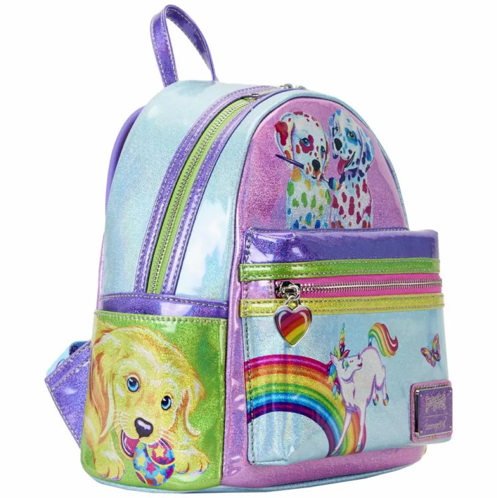 Lisa Frank - Holographic Glitter Color Block 10” Faux Leather Mini Backpack
