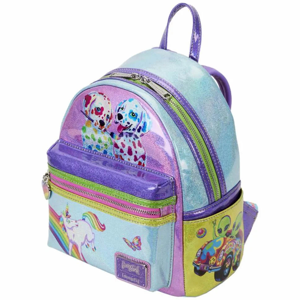 Lisa Frank - Holographic Glitter Color Block 10” Faux Leather Mini Backpack
