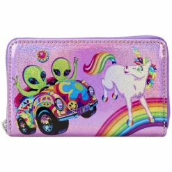 Lisa Frank - Holographic Glitter Color Block 4" Faux Leather Zip-Around Wallet