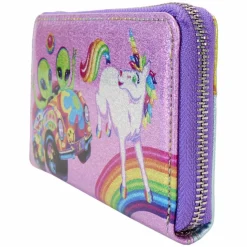 Lisa Frank - Holographic Glitter Color Block 4" Faux Leather Zip-Around Wallet