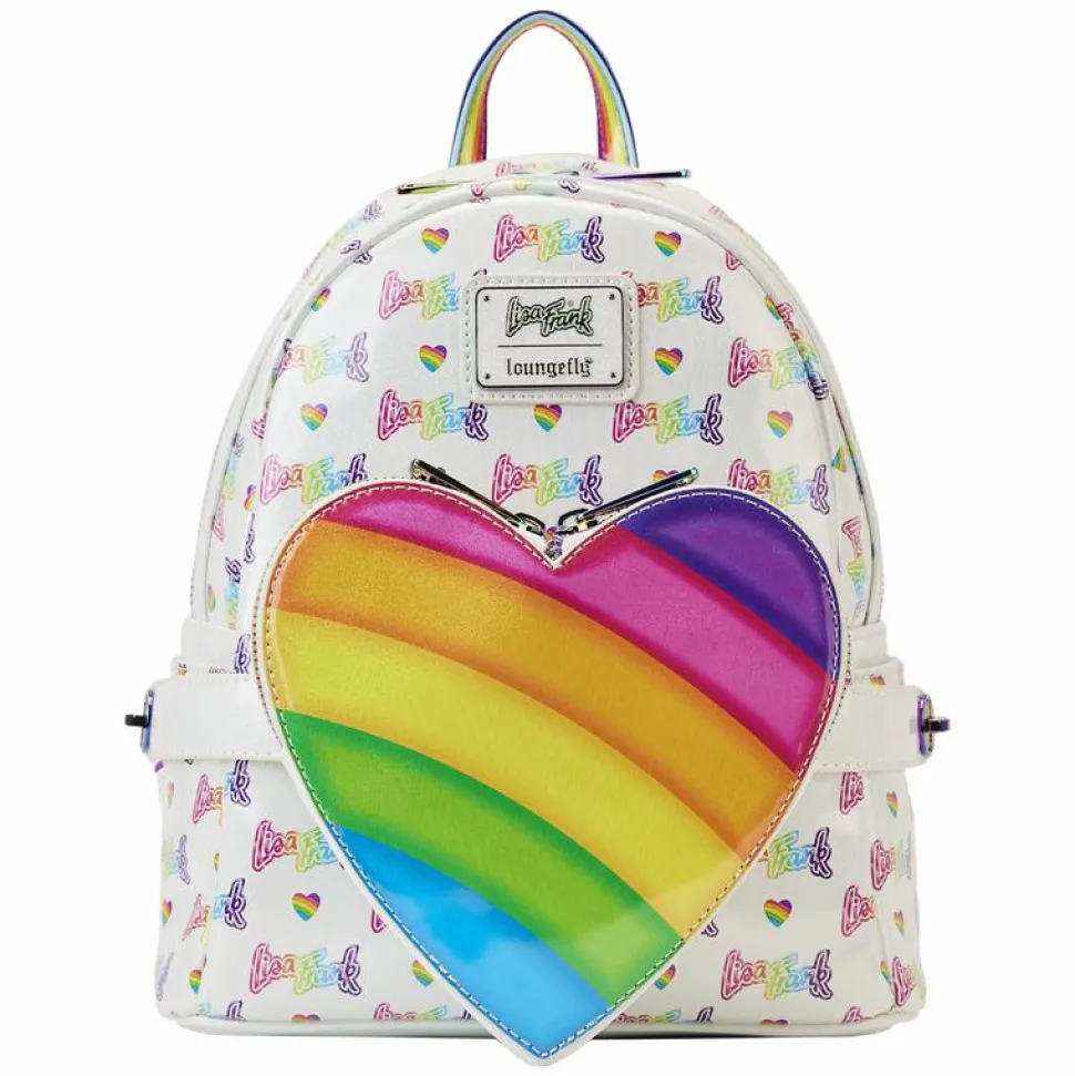 Lisa Frank - Rainbow Heart 10” Faux Leather Mini Backpack with Waist Bag
