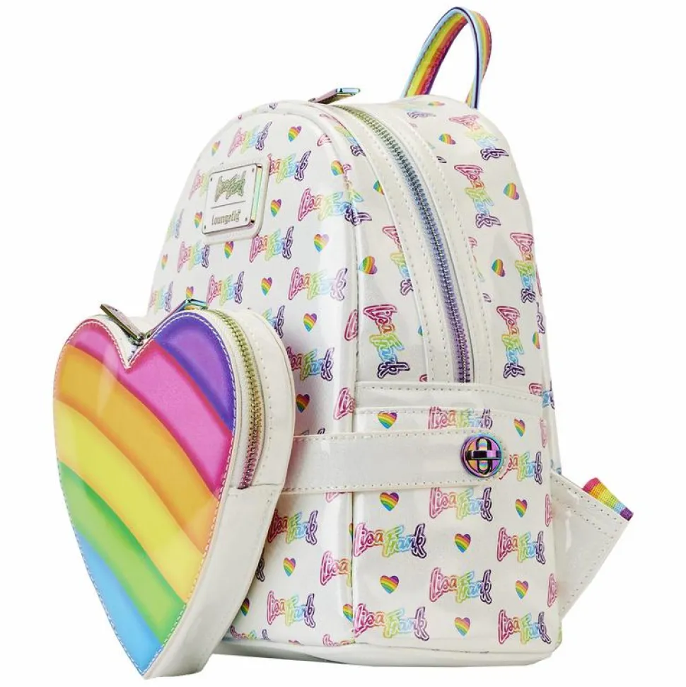 Lisa Frank - Rainbow Heart 10” Faux Leather Mini Backpack with Waist Bag