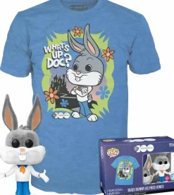 Looney Tunes x Scooby-Doo - Bugs Bunny as Fred Jones Warner Bros. 100th Anniversary Flocked Pop! Vinyl Figure & T-Shirt Box Set