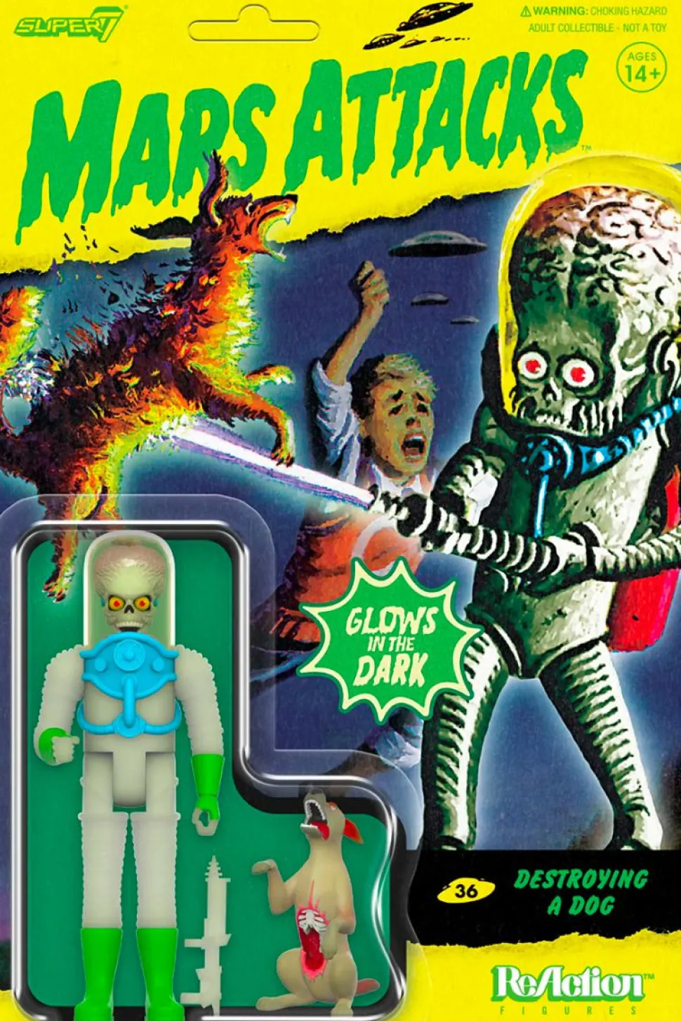 Mars Attacks - Destroying a Dog Glow in the Dark ReAction 3.75” Action Figure