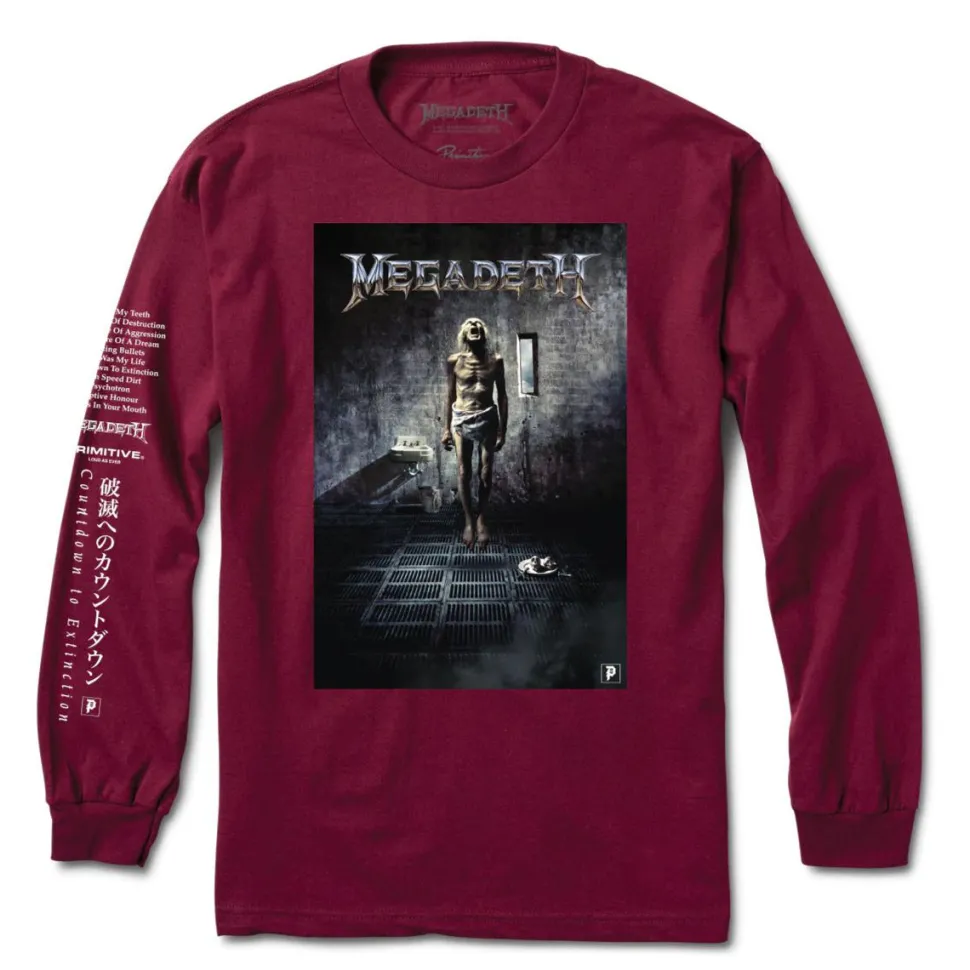 Megadeth - Megadeth x Primitive Skin Burgundy Long Sleeve T-Shirt