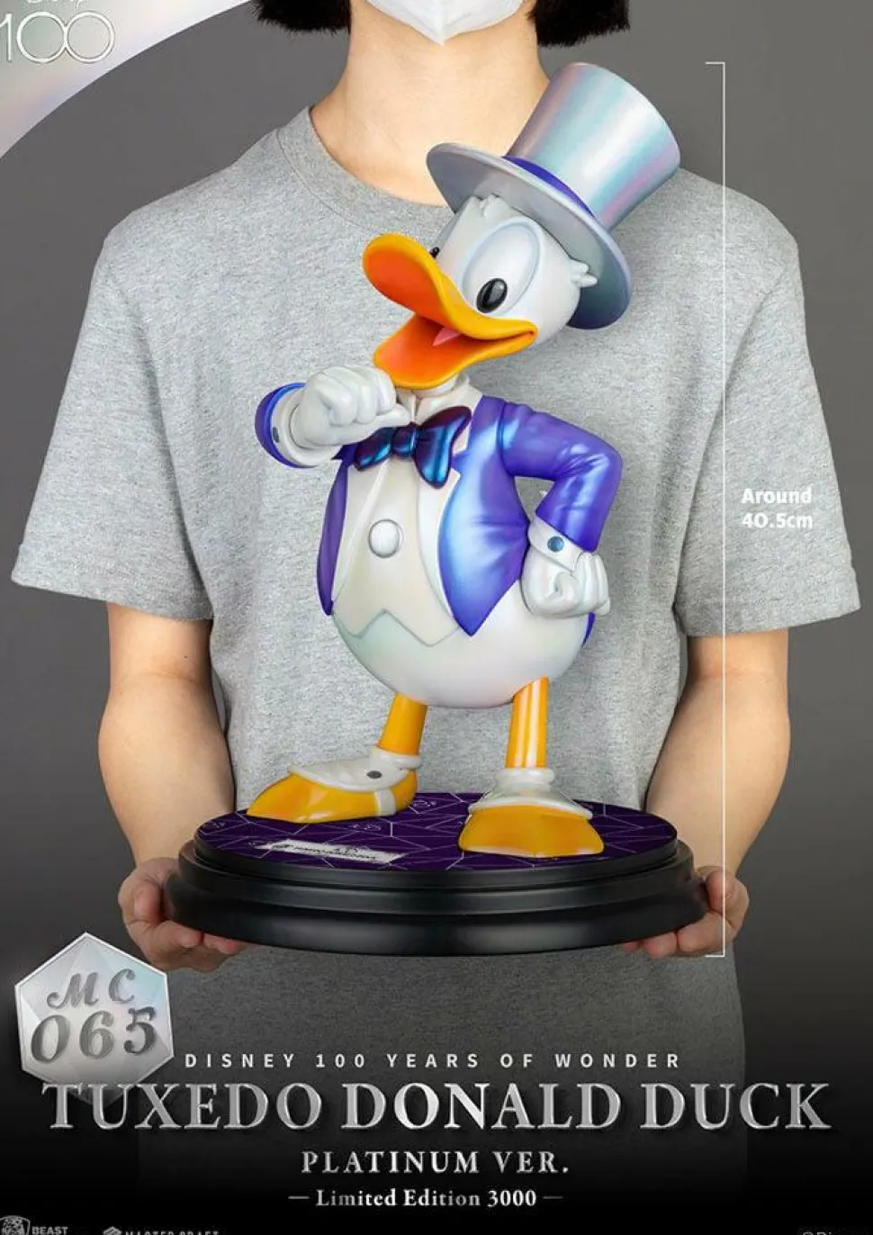 Mickey Mouse - Donald Duck in Tuxedo (Platinum Ver.) Disney 100th Anniversary Master Craft 16" Statue