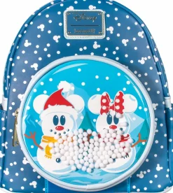 Mickey Mouse - Mickey & Minnie Mouse Snow Globe 10” Faux Leather Mini Backpack